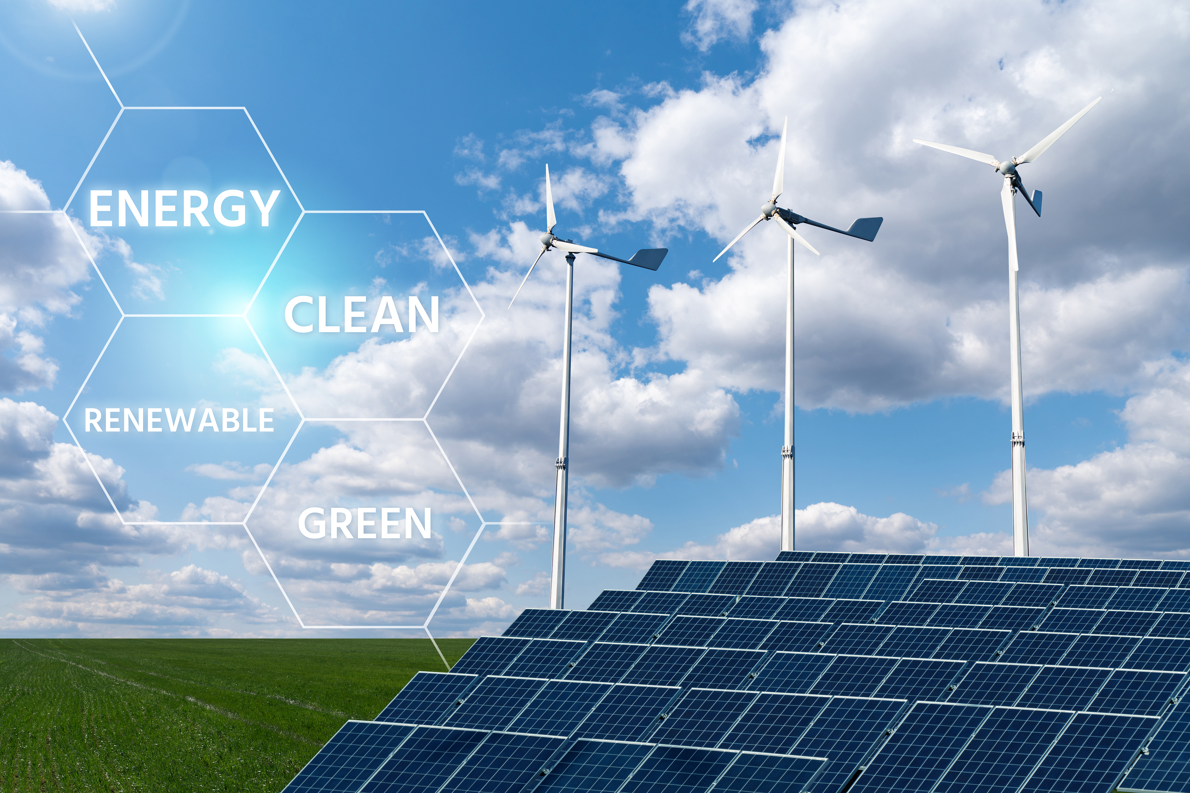 Solar panels and wind turbines