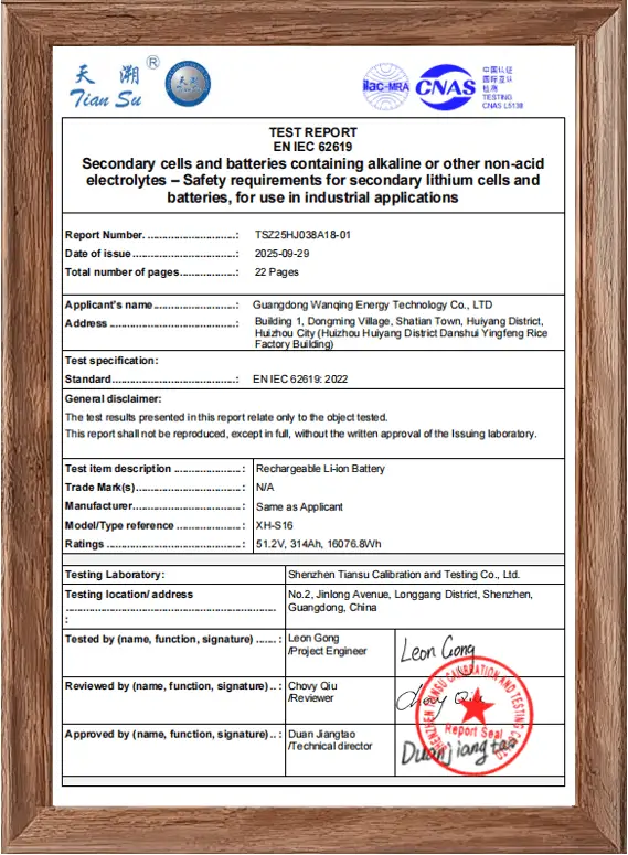 XIHO Energy IEC 62133 IEC 62619