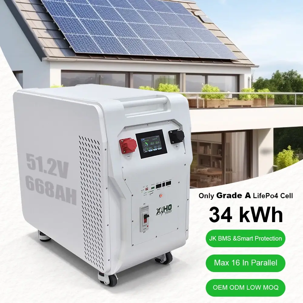 XIHO Best Price 34KWh 51.2V 16S1P 300A 668Ah Lifepo4 Battery Pack With JK BMS