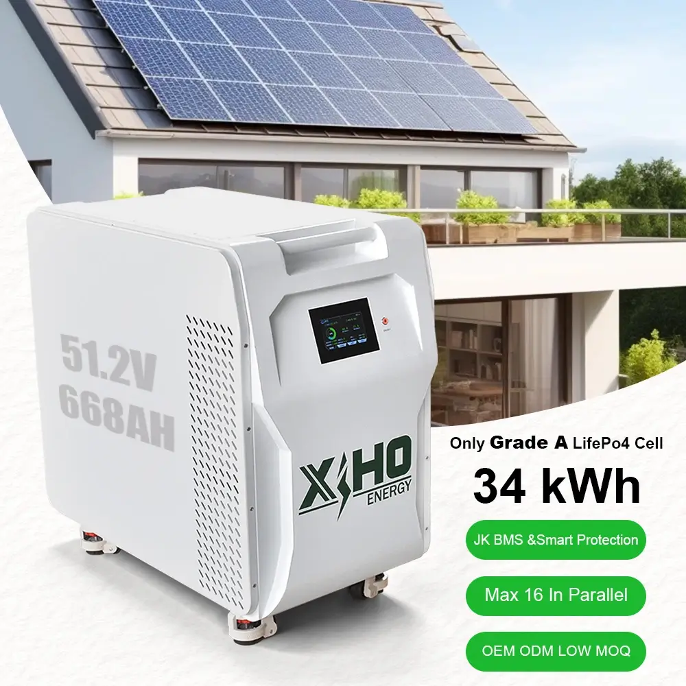 XIHO Best Price 34KWh 51.2V 16S1P 300A 668Ah Lifepo4 Battery Pack With JK BMS